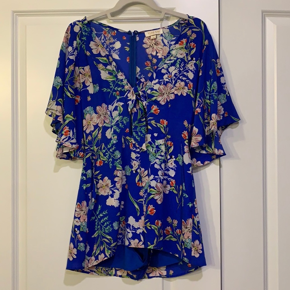 Yumi Kim Blue Silk Floral Romper S